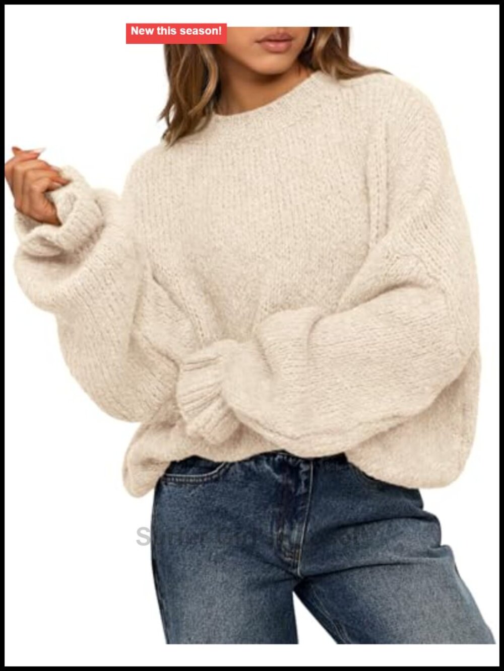 Oversized Chunky Knit Sweater Pullover Lantern Sleeve Loose Fit